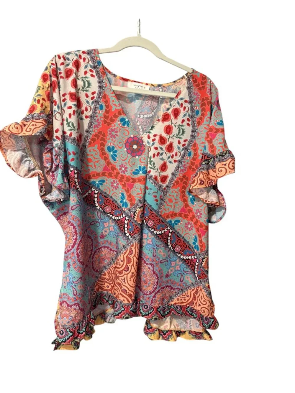 Umgee Mixed Print Ruffle Sleeve Blouse - Picture 3 of 6